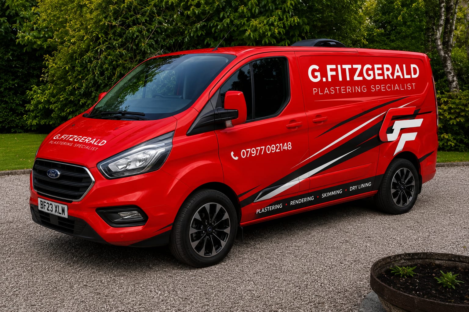 G. Fitzgerald Plastering branded red work van